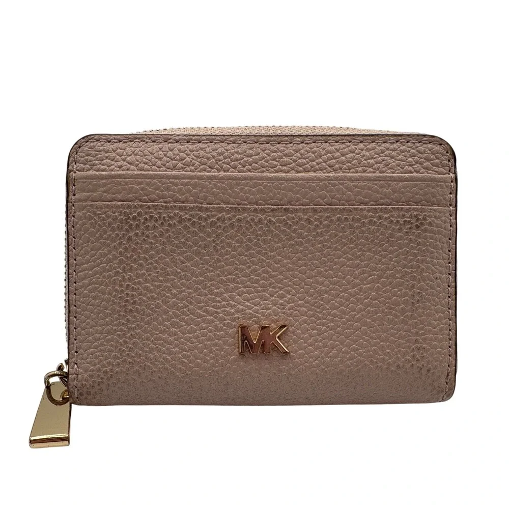 Michael‎ Kors Zip Around Wallet Womens Small Pink Good Pebbled Leather MK Logo